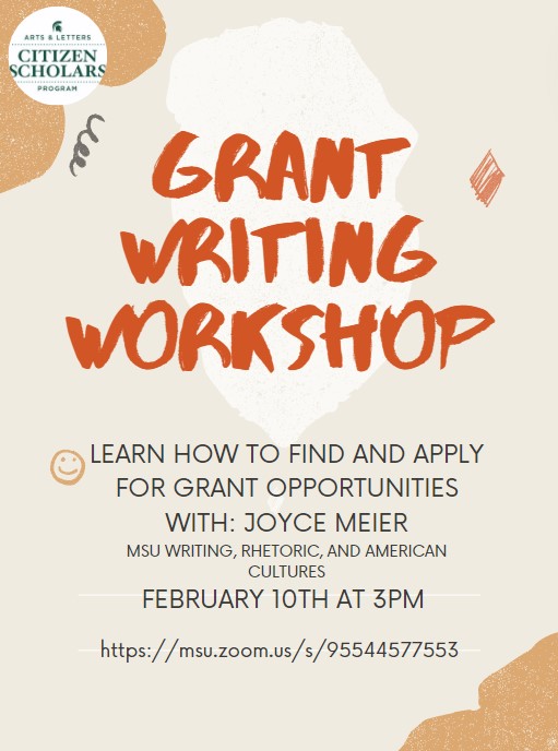 Learn how to find and apply for grant opportunities with: Joyce Meier https://msu.zoom.us/s/95544577553